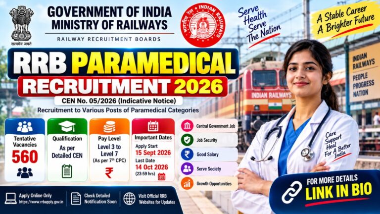 Railway Paramedical Recruitment 2026 – 560 Tentative Vacancies
