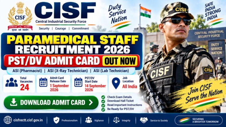 CISF Paramedical Staff Admit Card 2026 PST DV