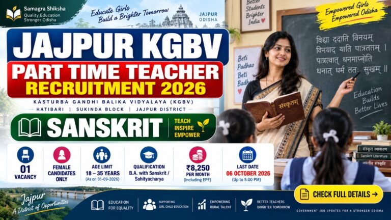 Jajpur KGBV Part Time Teacher Recruitment 2026 Sanskrit Teacher vacancy