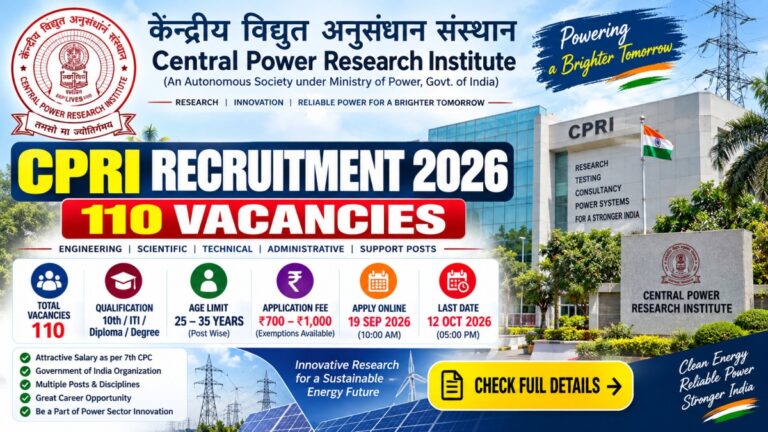 CPRI Recruitment 2026 110 vacancies for engineering technical and support posts