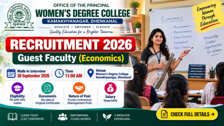 Women's Degree College Kamakhyanagar Guest Faculty Recruitment 2026 for Economics