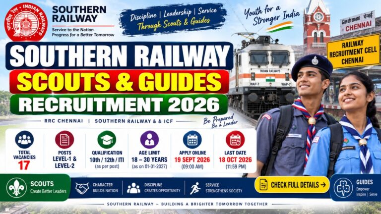 Southern Railway Scouts and Guides Recruitment 2026 for 17 vacancies