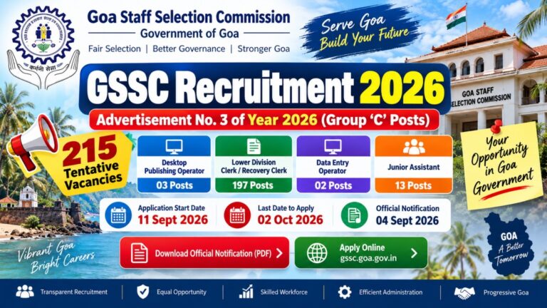 GSSC Recruitment 2026 for 215 Group C vacancies