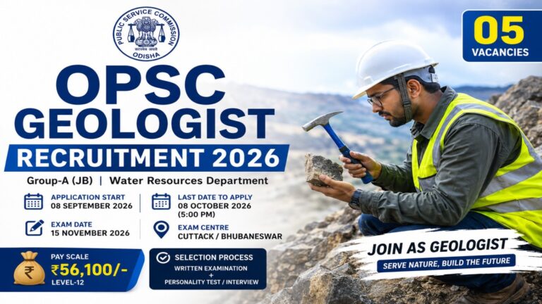 OPSC Geologist Recruitment 2026 notification with 5 vacancies