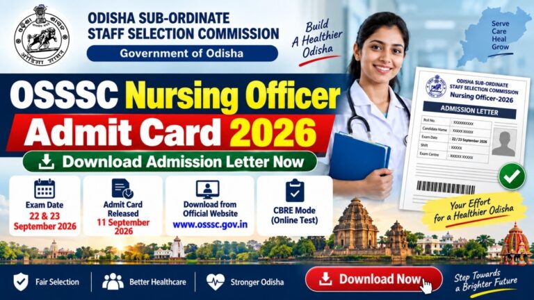 OSSSC Nursing Officer Admit Card 2026 download admission letter