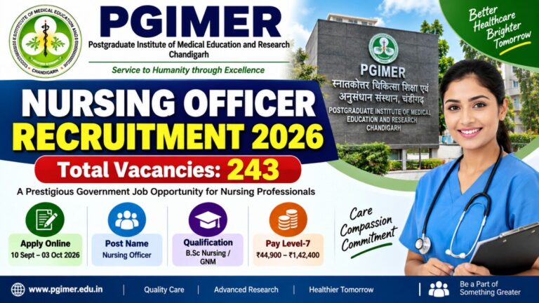 PGIMER Nursing Officer Recruitment 2026 – 243 Vacancies