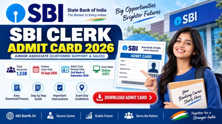 SBI Clerk Admit Card 2026 Junior Associate hall ticket