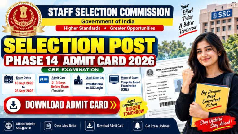 SSC Selection Post Phase 14 Admit Card 2026 – Exam Date and Download