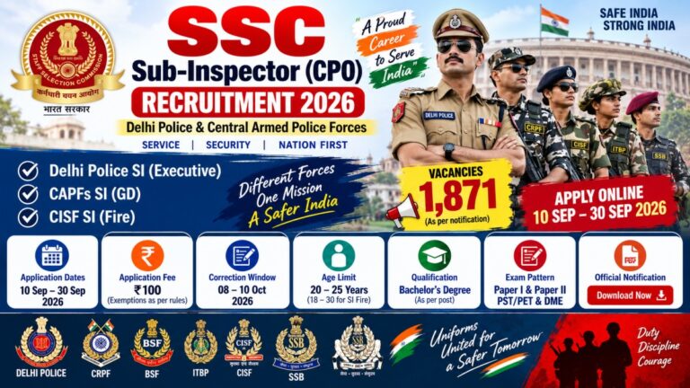 SSC CPO Recruitment 2026 – 1871 Sub Inspector Vacancies