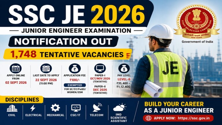 SSC JE Recruitment 2026 – 1748 Junior Engineer vacancies