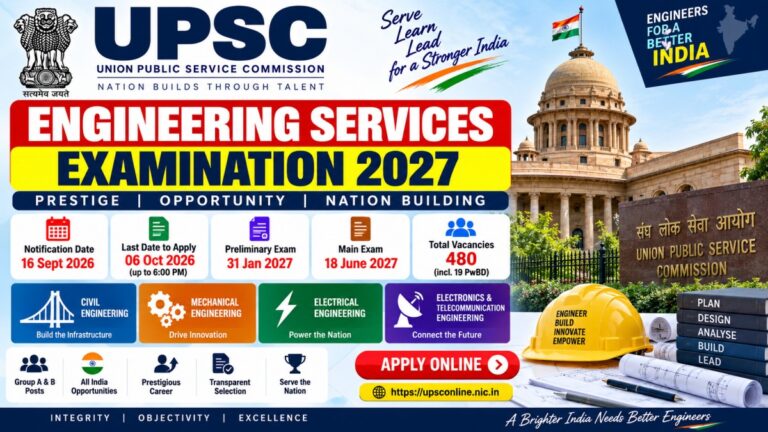 UPSC Engineering Services Examination 2027 480 vacancies and exam dates
