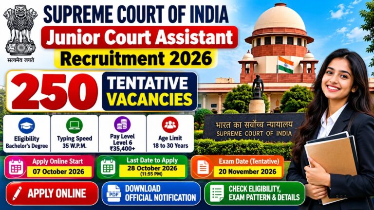 Supreme Court Junior Court Assistant Recruitment 2026 for 250 vacancies