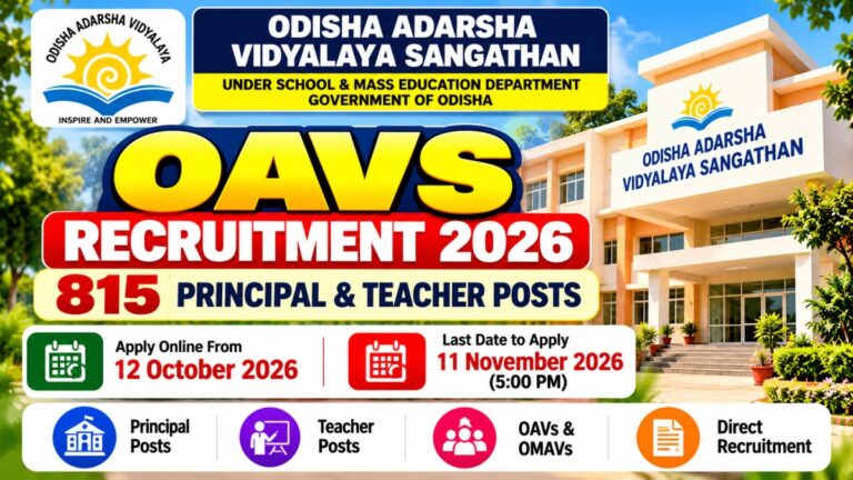 OAVS Recruitment 2026 for 815 Principal and Teacher vacancies