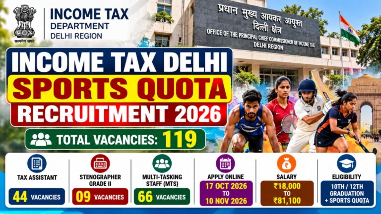 Income Tax Delhi Sports Quota Recruitment 2026 for 119 vacancies