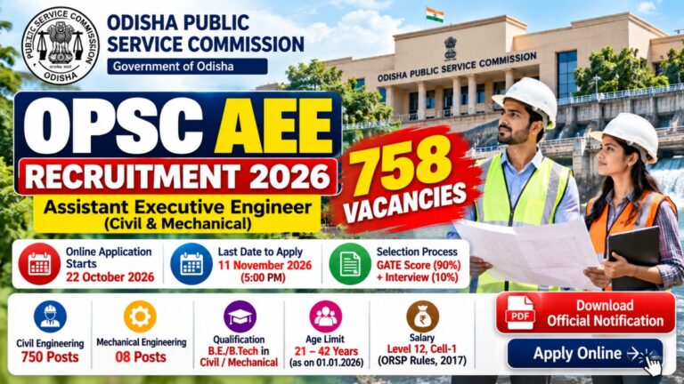 OPSC AEE Recruitment 2026 for 758 Assistant Executive Engineer vacancies