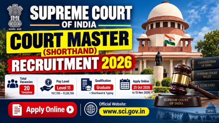 Supreme Court Court Master Recruitment 2026 for 20 tentative vacancies