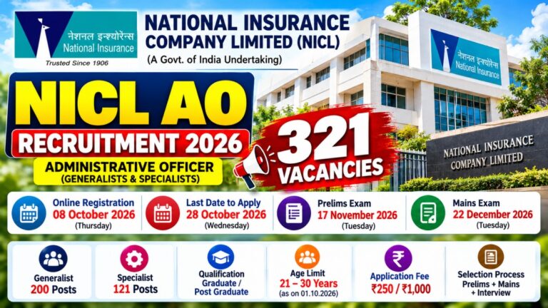 NICL AO Recruitment 2026 321 Administrative Officer Vacancies